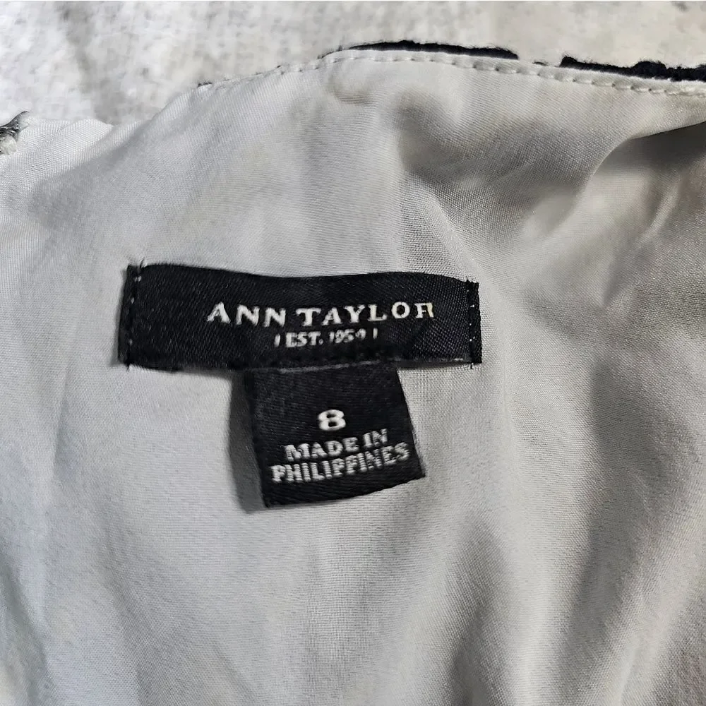 ANN TAYLOR Tweed Eyelet Trim Cream Black‎ Shift Dress - Size 8 - Picture 6 of 7